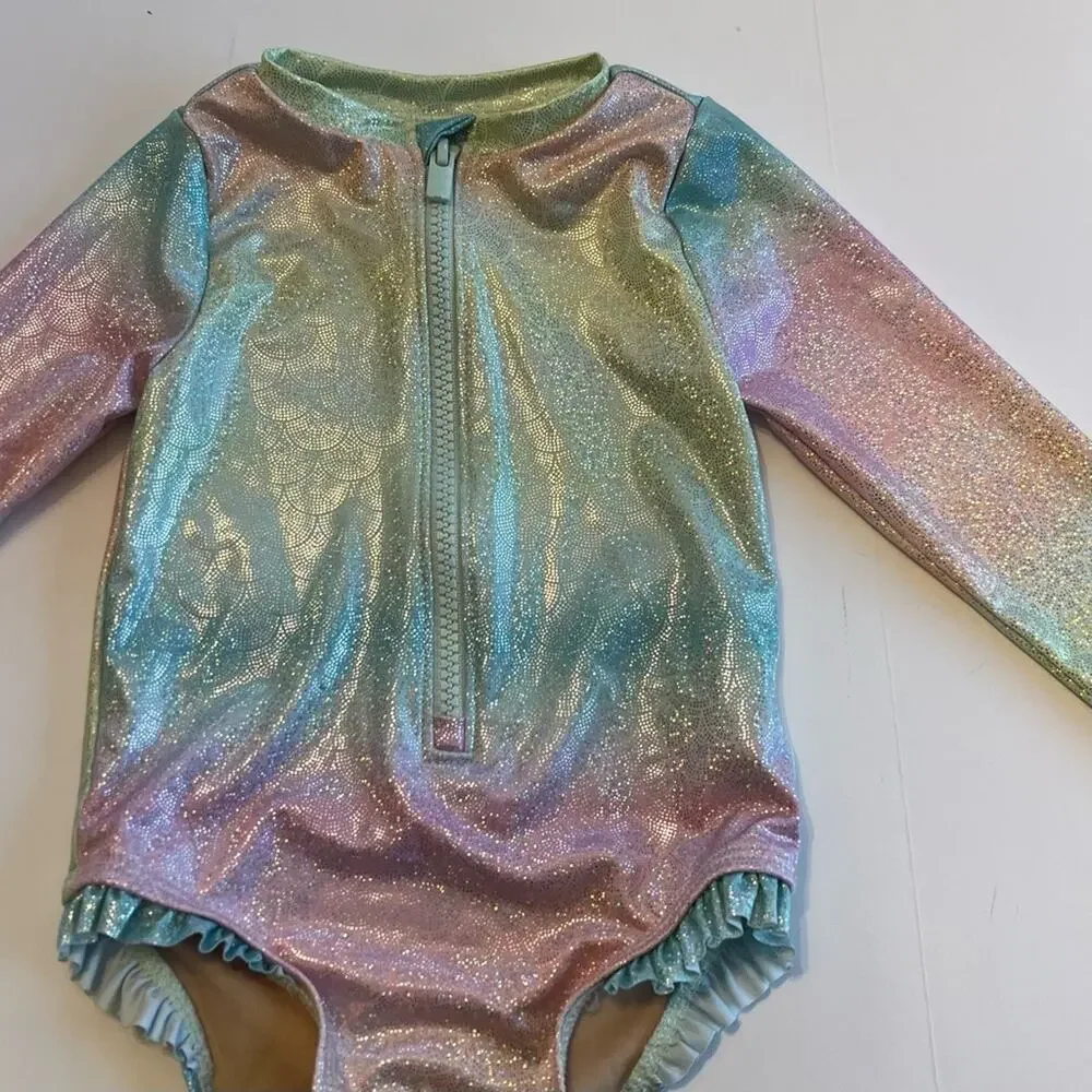 Old Navy Pastel Rainbow Shimmer Long Sleeve Swimsuit